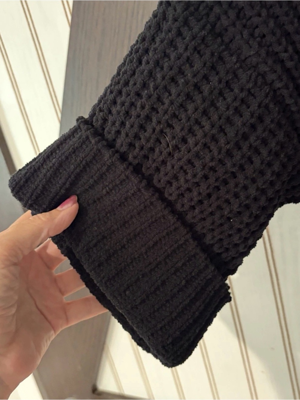 POL Anthropologie Chunky Short Sleeve Black Crop Oversized Sweater Women's Small - Picture 3 of 6